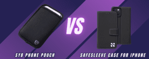 awesome comparison image about SYB phone pouch vs safesleeve case for iPhone