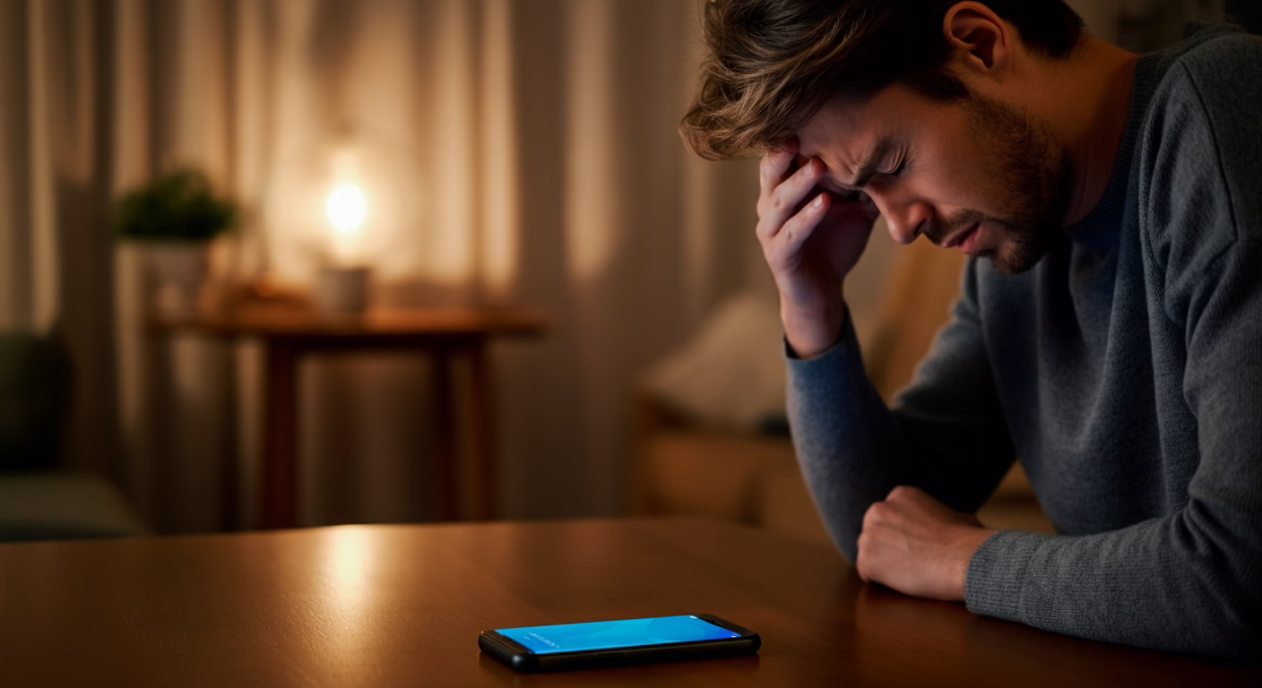 Person setting phone at distance to reduce cell phone radiation exposure
