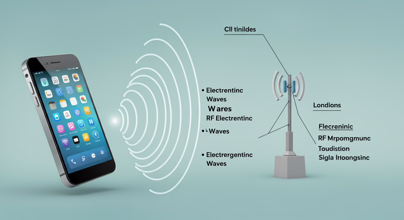 Smartphone emitting RF electromagnetic waves toward cell tower