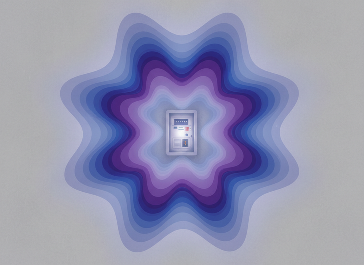 Electromagnetic field zones around home electrical panel showing distance